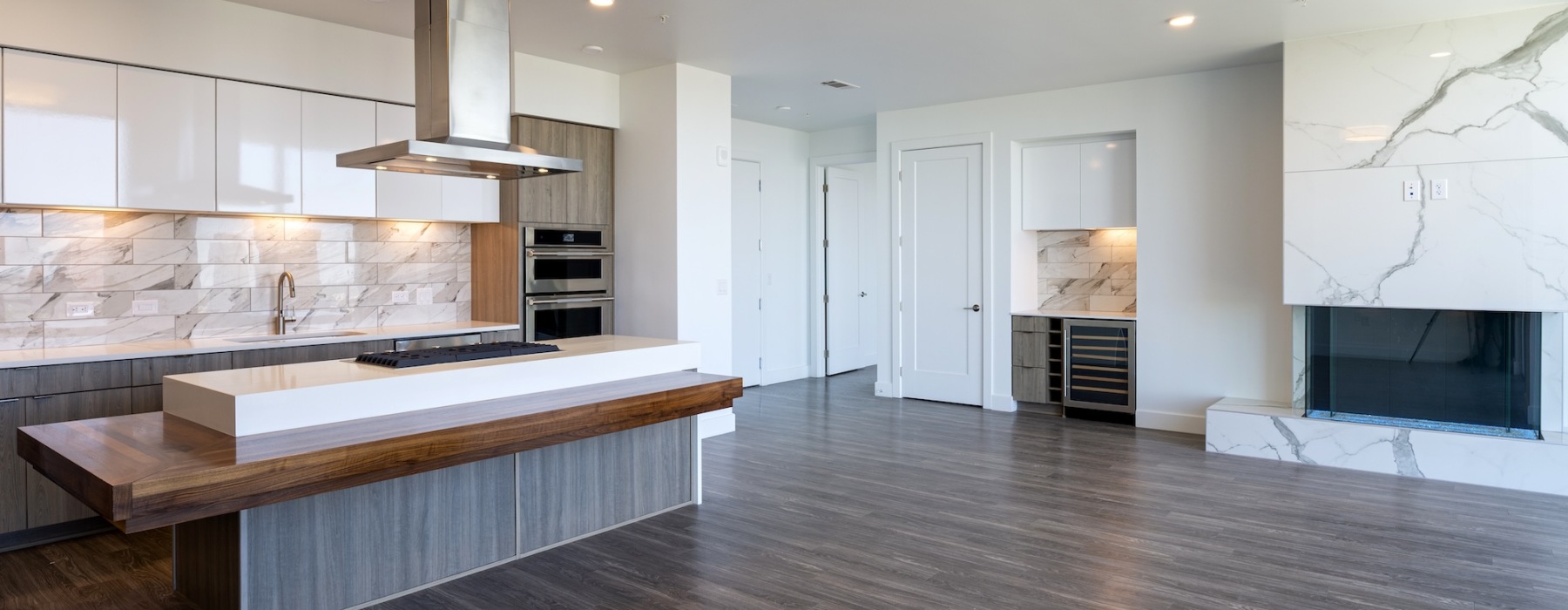 kitchen with bright lighting and ample counter space