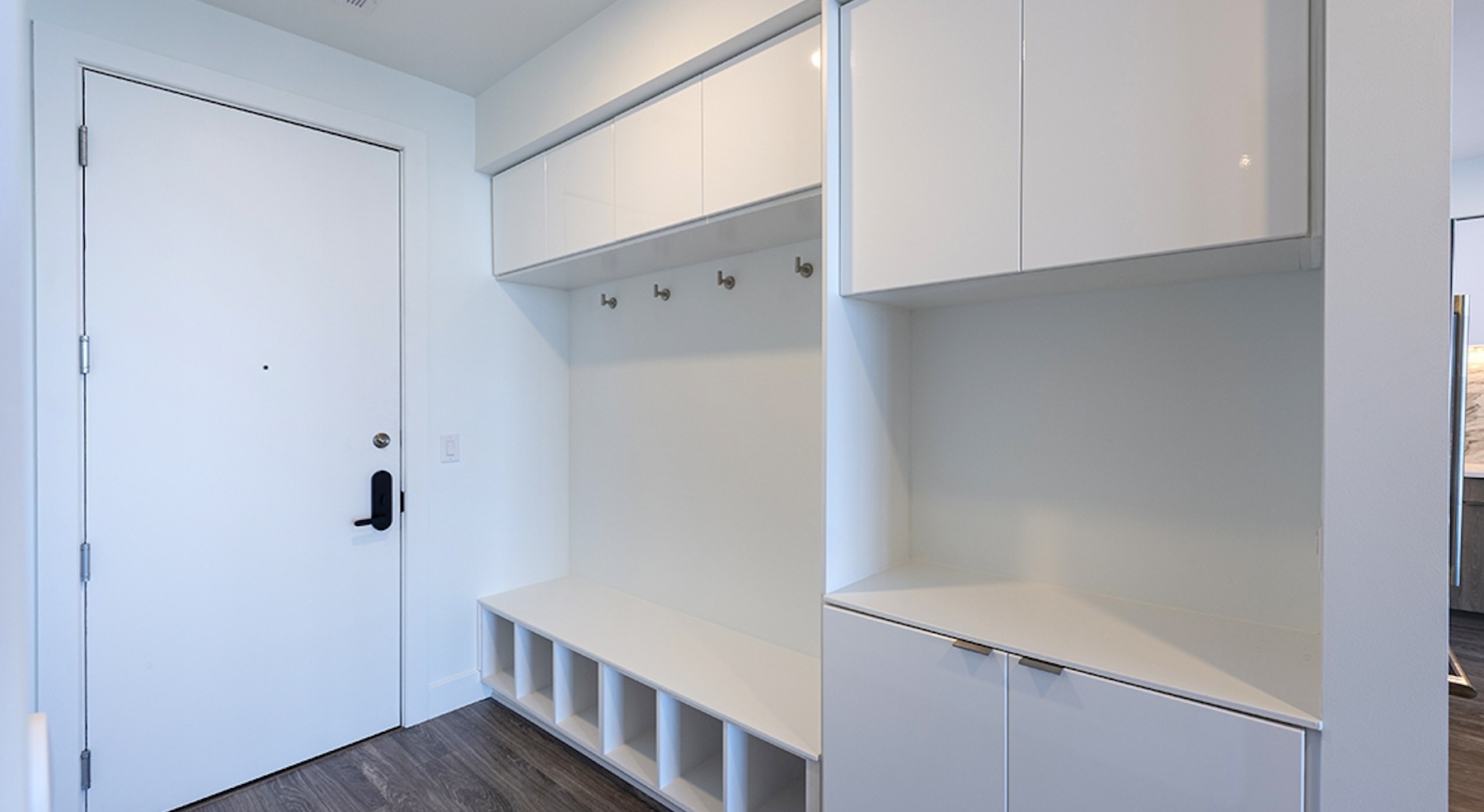 bright closet areas with plenty of space on multiple shelves